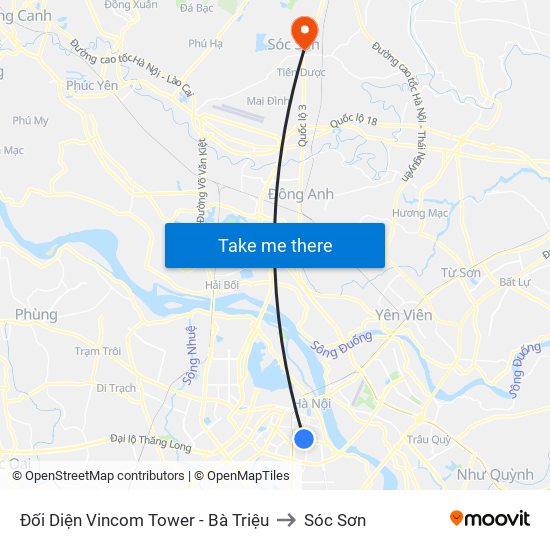 Đối Diện Vincom Tower - Bà Triệu to Sóc Sơn map