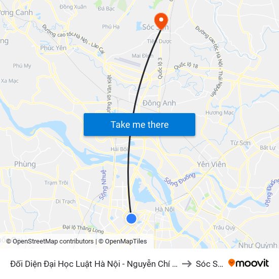 Đối Diện Đại Học Luật Hà Nội - Nguyễn Chí Thanh to Sóc Sơn map