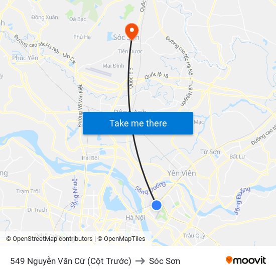 549 Nguyễn Văn Cừ (Cột Trước) to Sóc Sơn map