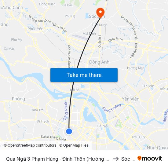 Qua Ngã 3 Phạm Hùng - Đình Thôn (Hướng Đi Phạm Văn Đồng) to Sóc Sơn map