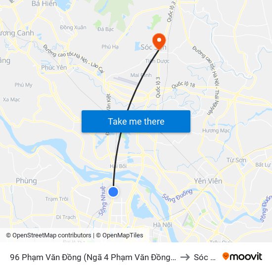 96 Phạm Văn Đồng (Ngã 4 Phạm Văn Đồng - Xuân Đỉnh) to Sóc Sơn map