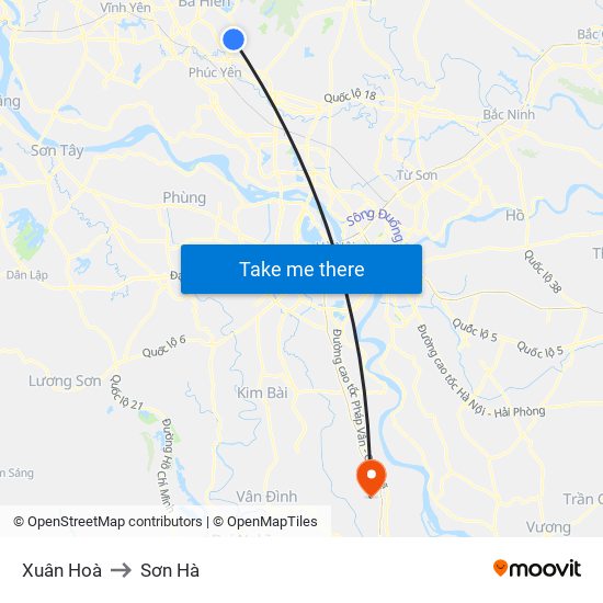 Xuân Hoà to Sơn Hà map