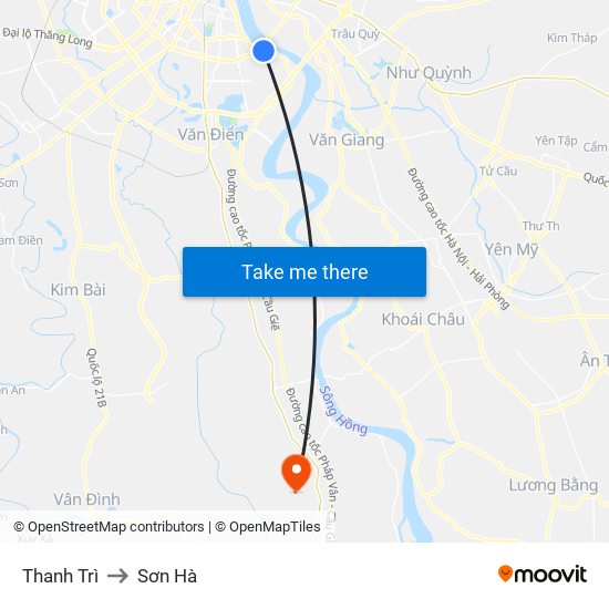 Thanh Trì to Sơn Hà map