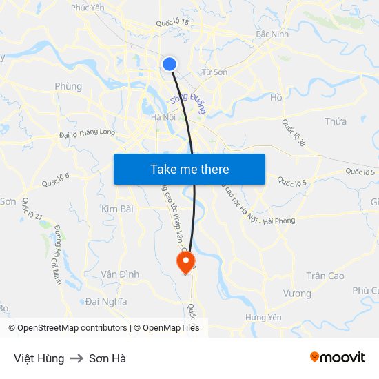 Việt Hùng to Sơn Hà map