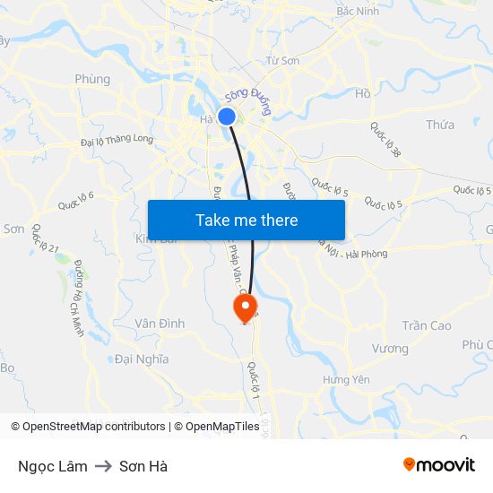 Ngọc Lâm to Sơn Hà map