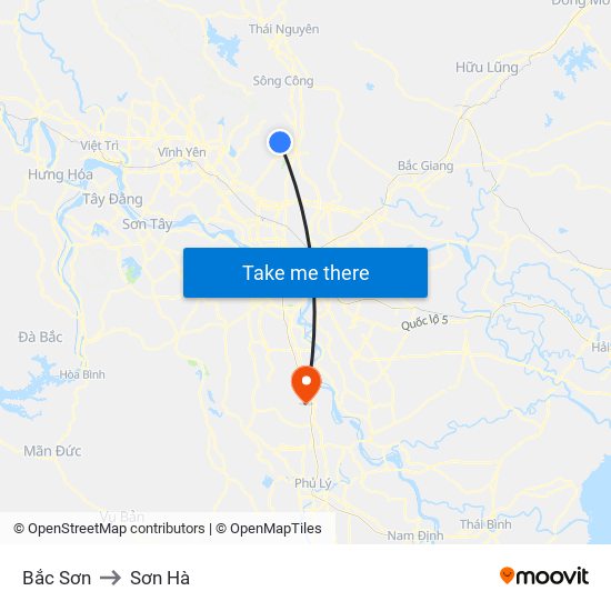 Bắc Sơn to Sơn Hà map