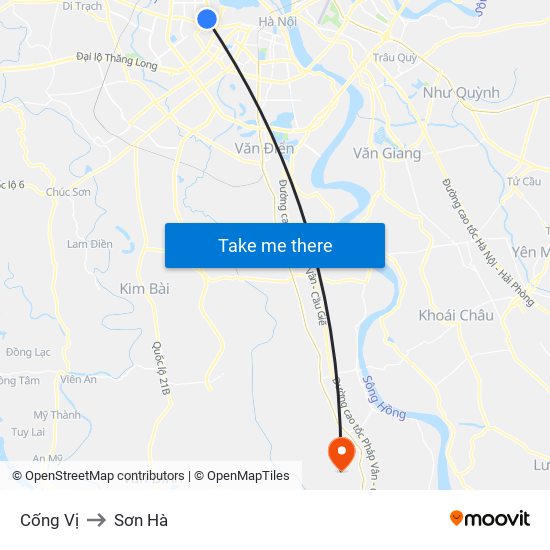 Cống Vị to Sơn Hà map