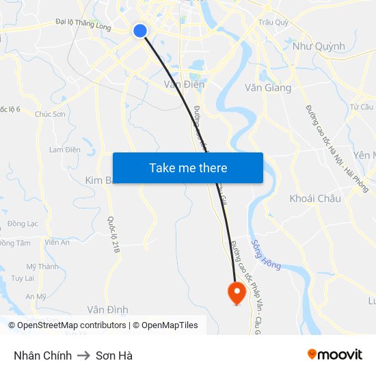 Nhân Chính to Sơn Hà map