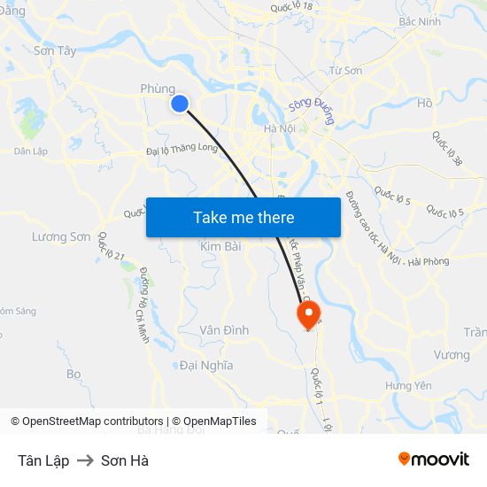 Tân Lập to Sơn Hà map