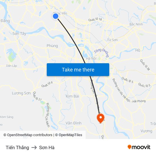 Tiến Thắng to Sơn Hà map