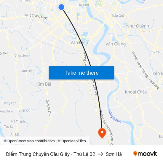 Điểm Trung Chuyển Cầu Giấy - Thủ Lệ 02 to Sơn Hà map