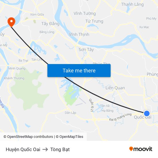 Huyện Quốc Oai to Tòng Bạt map