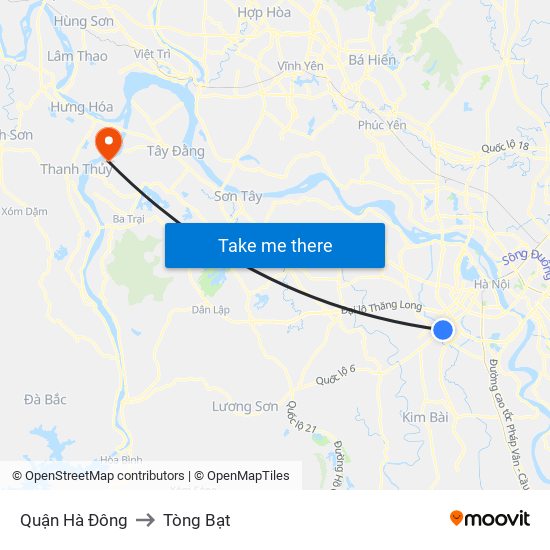 Quận Hà Đông to Tòng Bạt map