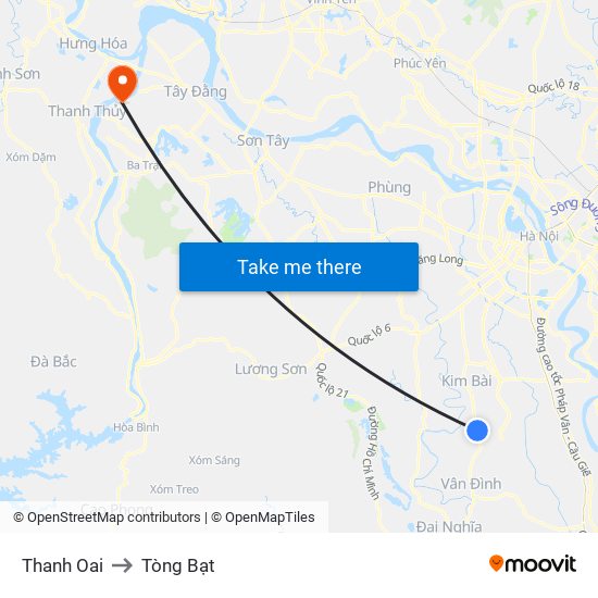 Thanh Oai to Tòng Bạt map