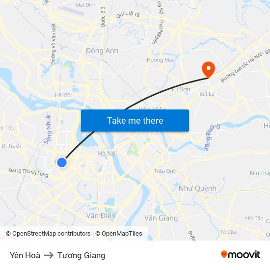 Yên Hoà to Tương Giang map