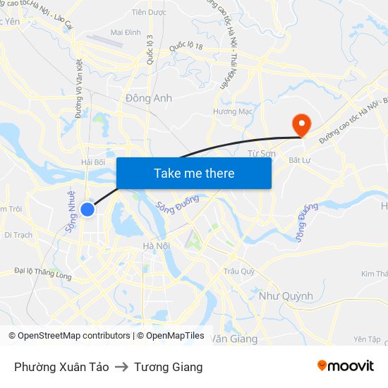 Phường Xuân Tảo to Tương Giang map