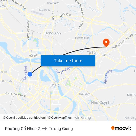 Phường Cổ Nhuế 2 to Tương Giang map