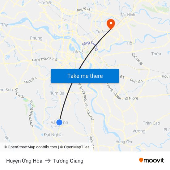 Huyện Ứng Hòa to Tương Giang map