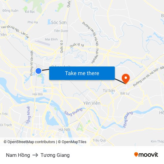 Nam Hồng to Tương Giang map