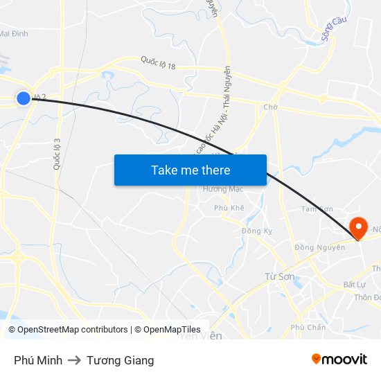 Phú Minh to Tương Giang map