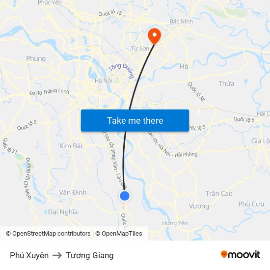 Phú Xuyên to Tương Giang map