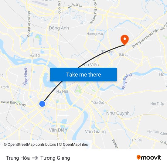 Trung Hòa to Tương Giang map