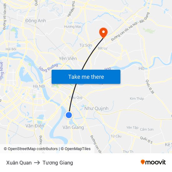 Xuân Quan to Tương Giang map