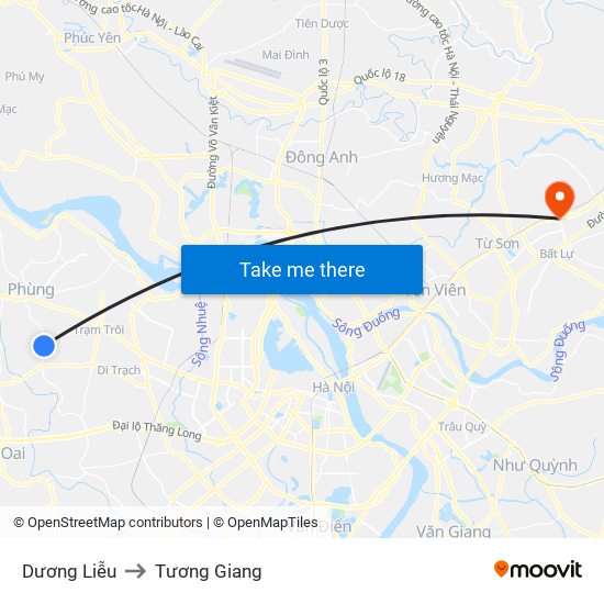 Dương Liễu to Tương Giang map