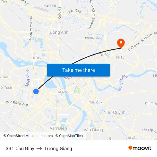 331 Cầu Giấy to Tương Giang map