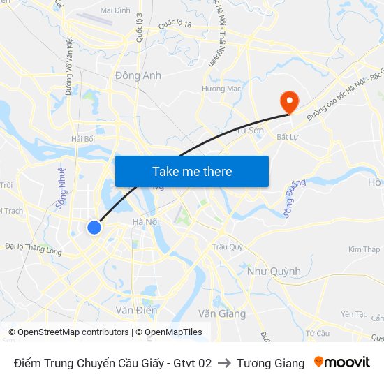 Điểm Trung Chuyển Cầu Giấy - Gtvt 02 to Tương Giang map