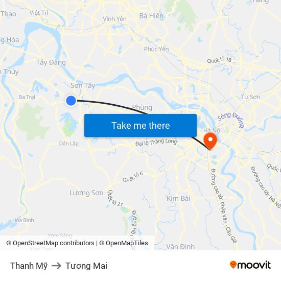 Thanh Mỹ to Tương Mai map