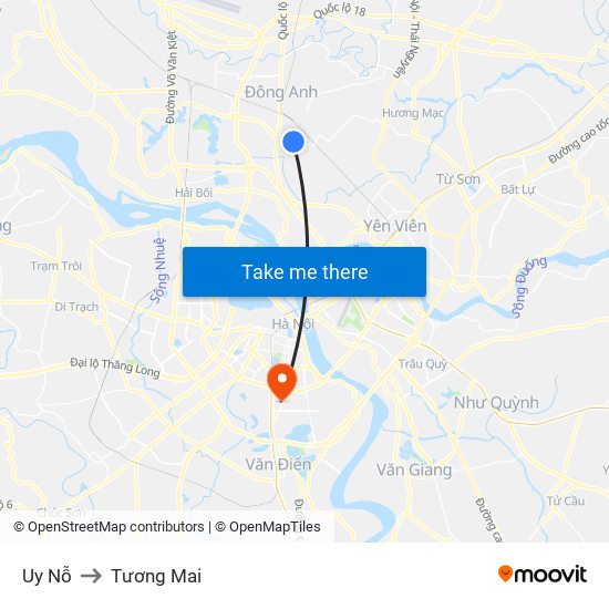 Uy Nỗ to Tương Mai map