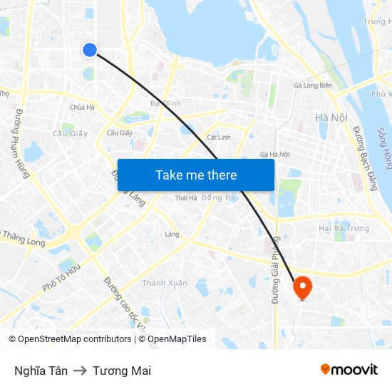 Nghĩa Tân to Tương Mai map