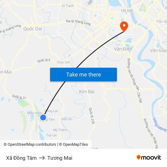 Xã Đồng Tâm to Tương Mai map