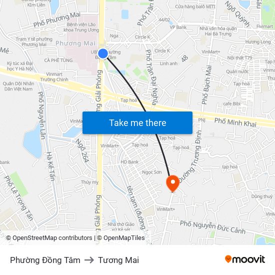 Phường Đồng Tâm to Tương Mai map