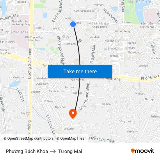 Phường Bách Khoa to Tương Mai map