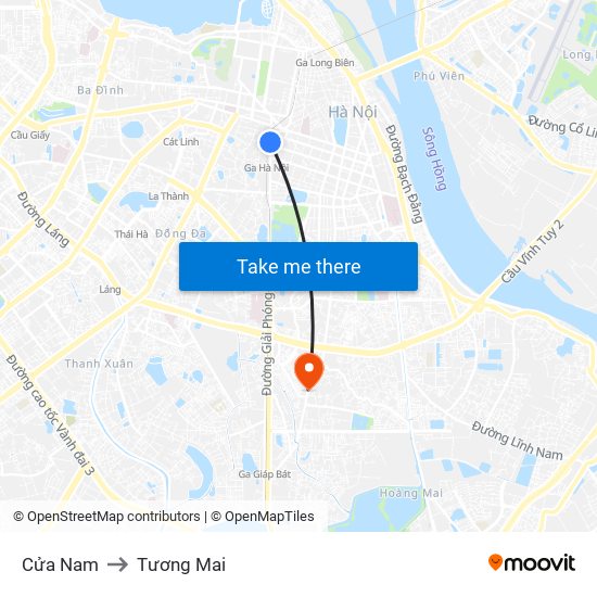 Cửa Nam to Tương Mai map