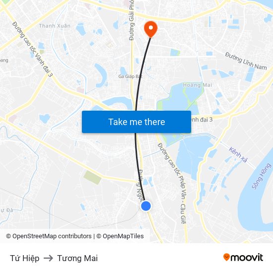 Tứ Hiệp to Tương Mai map