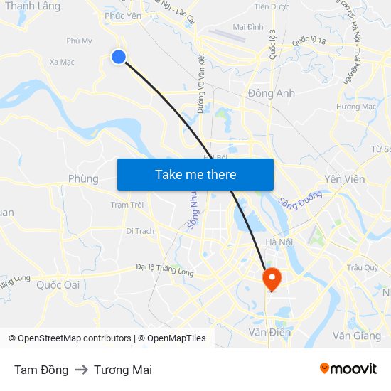 Tam Đồng to Tương Mai map