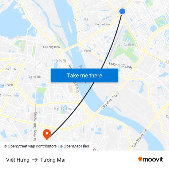 Việt Hưng to Tương Mai map