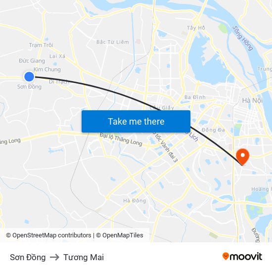 Sơn Đồng to Tương Mai map