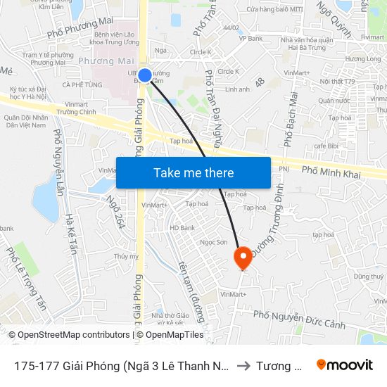 175-177 Giải Phóng (Ngã 3 Lê Thanh Nghị) to Tương Mai map