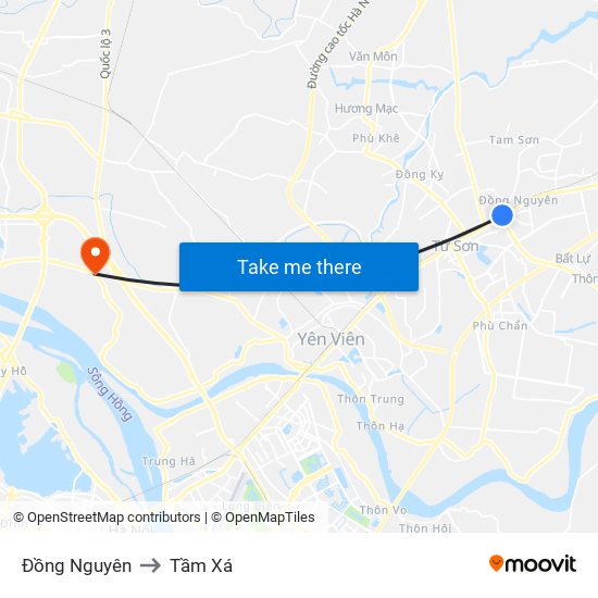 Đồng Nguyên to Tầm Xá map