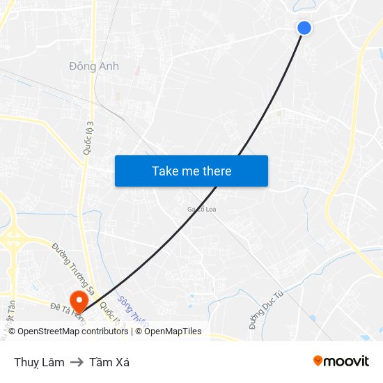 Thuỵ Lâm to Tầm Xá map