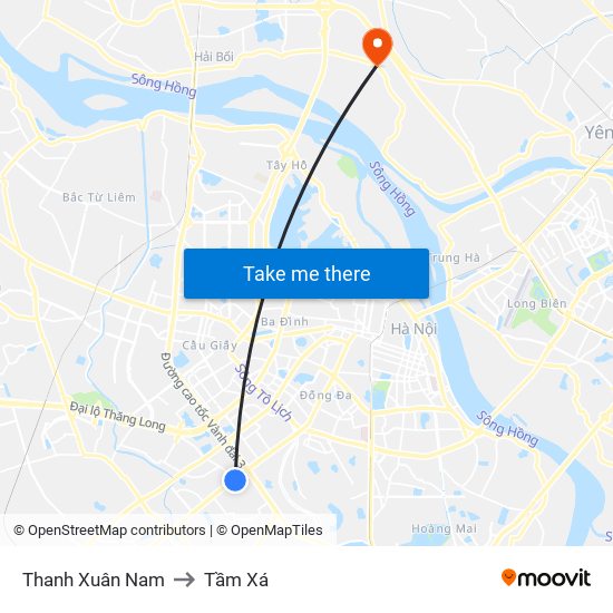 Thanh Xuân Nam to Tầm Xá map