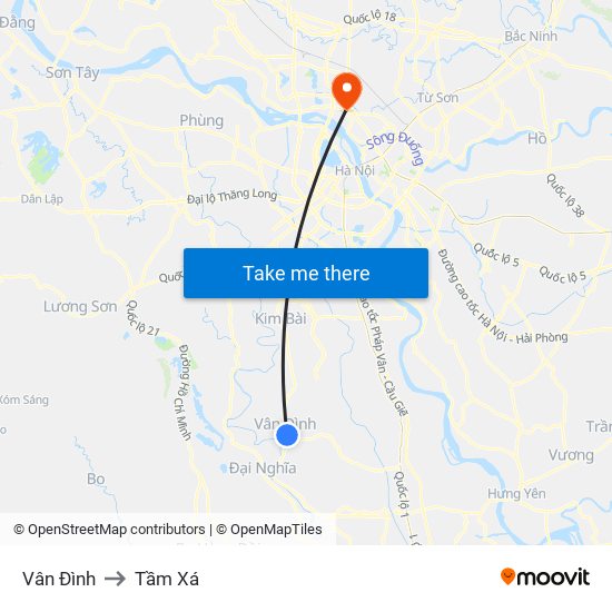 Vân Đình to Tầm Xá map