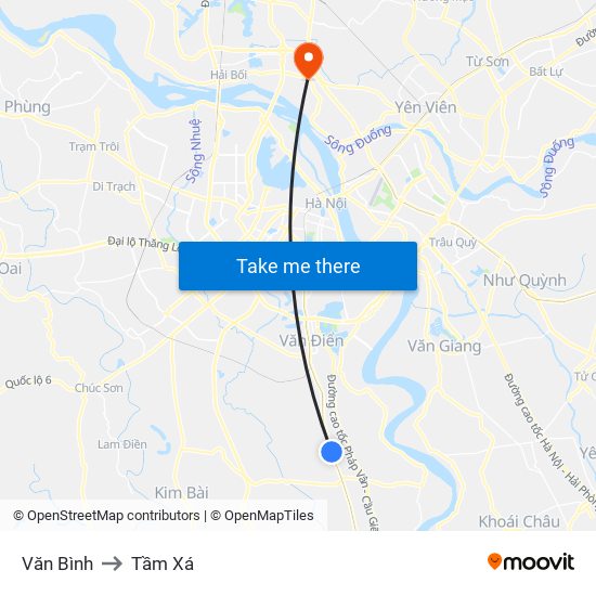 Văn Bình to Tầm Xá map