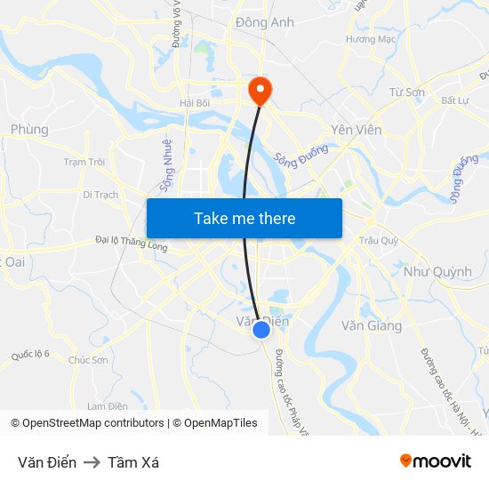 Văn Điển to Tầm Xá map