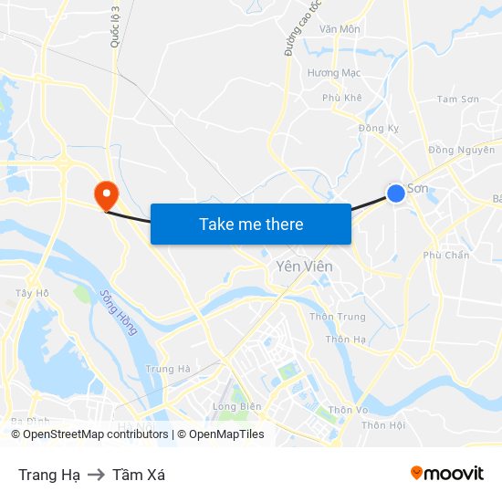 Trang Hạ to Tầm Xá map