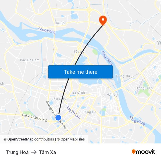 Trung Hoà to Tầm Xá map